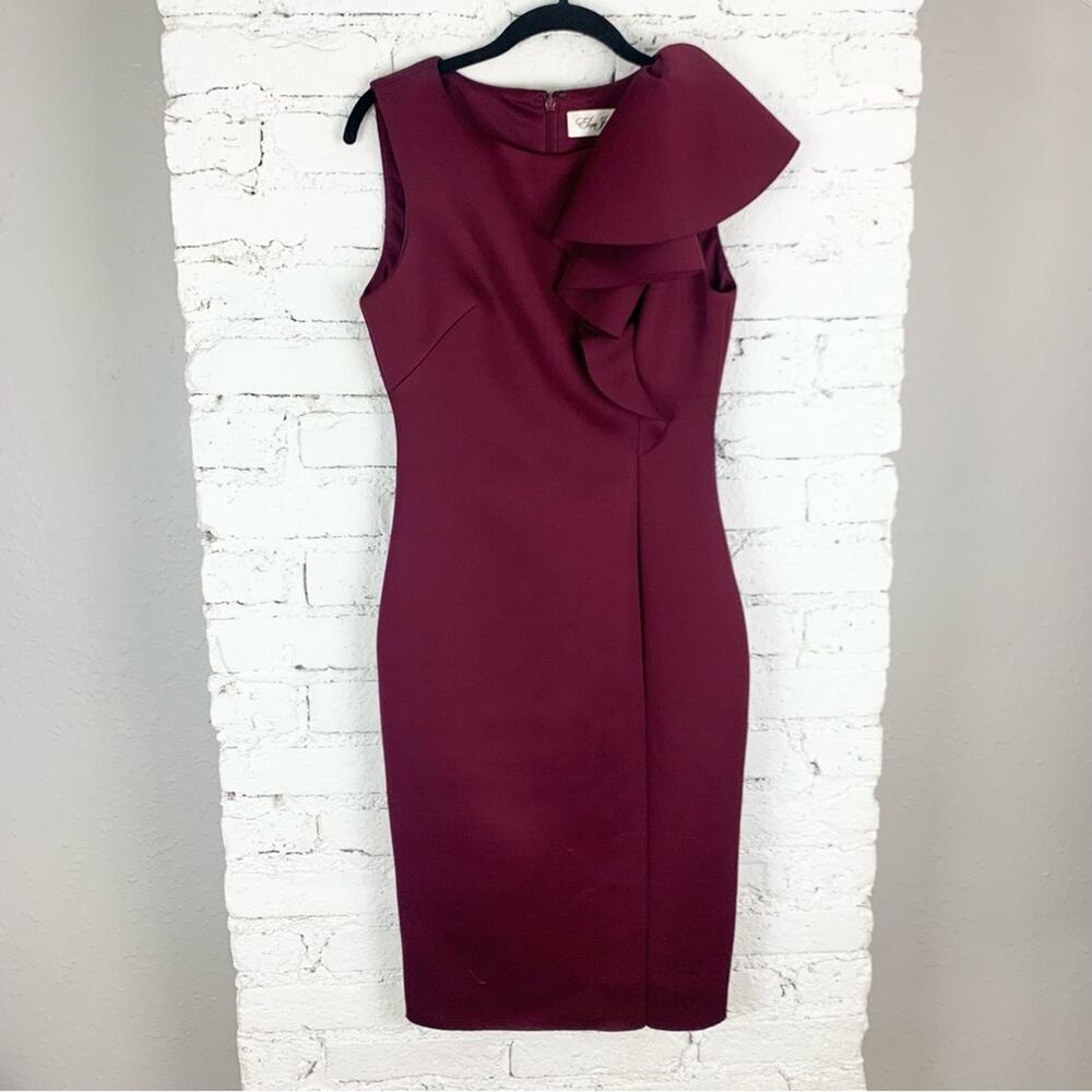 Eliza J Purple Scuba Ruffle Shoulder Sheath Dress 4